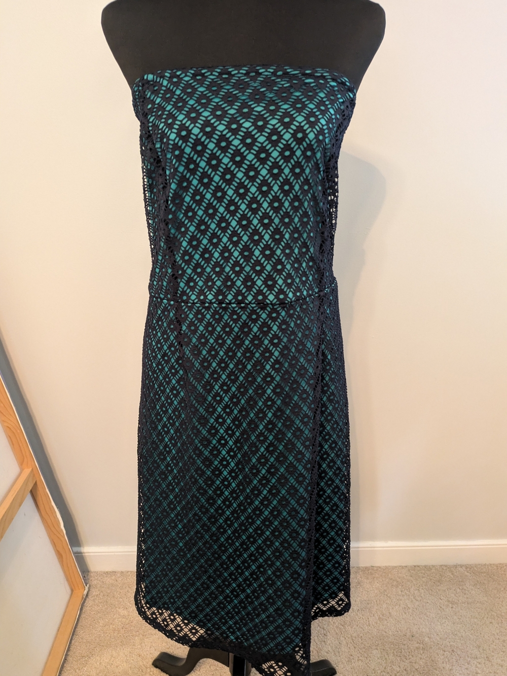 NWT Lane Bryant Convertible Teal and Black Lace Overlay Midi Dress Size 24